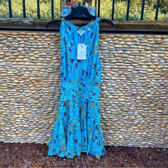 NWT New! A.L.C. 100% Silk Courtney Floral Dress in Blue Grotto Multi. Size 2. - Picture 5 of 13